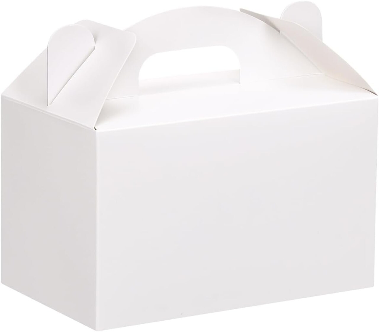 48 Pack White Party Favor Treat Boxes, 6x3.5x3.5 Inches Gable Gift Boxes with Handles for Birthday, Wedding, Baby Shower